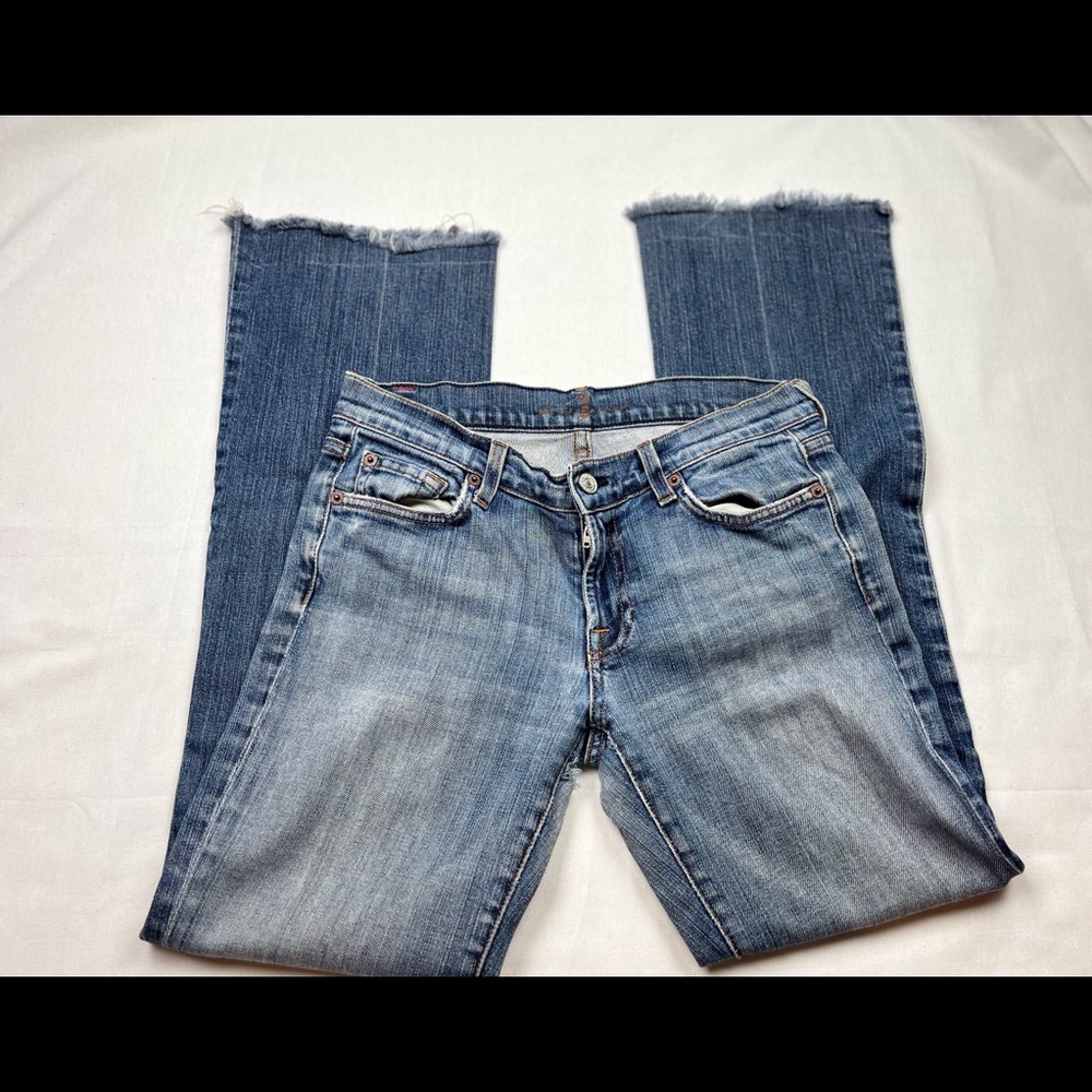 Distressed 7 For All Mankind Women’s Size 28 Blue Denim Jeans Rip in back area